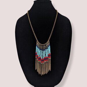 (2/$20) Dangling Red & Blue Seed Bead Necklace
